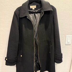 Michael Kors Black Trench Coat with Gold Accents